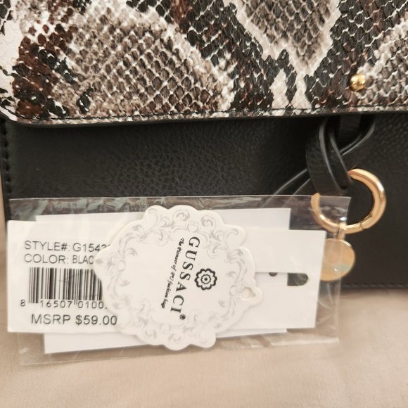 GUSSACI Collection Vegan Leather Shoulder bag New with Tags Piton/Black - Picture 5 of 10